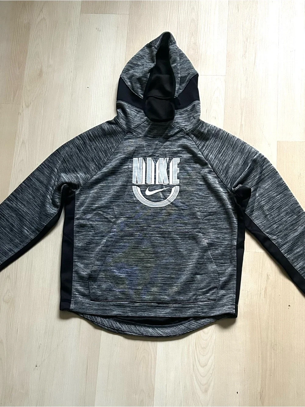 Nike Kids Grey & Black Hooded Pullover Sweatshirt